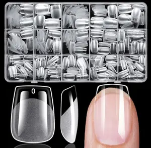 300pc Extra Short Coffin Gel Nail Tips Clear Fake Nail, XS Clear Press on Nails Short Coffin Soft Gel Nail Tips Acrylic Nails Full Cover False Nail Artificial Fingernail for Nail Extension Press-ons