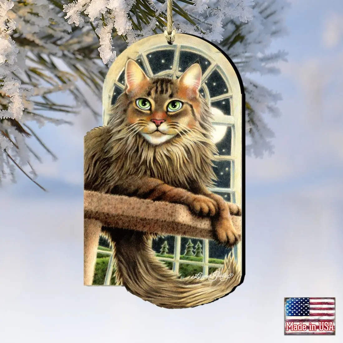 Designocracy 8512070-LS-S2 UV-Resistant Artistic Stargazer Green Wooden Christmas Tree Decor Ornaments - 5x5.5 in, Set of 2, Festive Home Gift Decoration