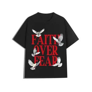 Faith Over Fear Dove Print Casual Cotton Crew Neck T-Shirt For Men, Short Sleeve Breathable Streetwear Top   good graphic tees Menswear Soft