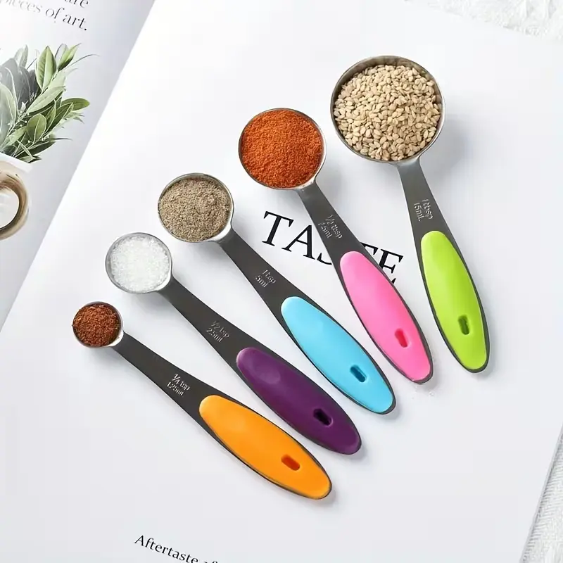 5Pcs Gadgets-Modern Stainless Steel Magnetic Measuring Spoon Set, Household Food Grade Kitchenware Measuring Spoon, Home Essentials Kitchen & Baking Tool, Accurate Scale Measuring Utensils, Home Kitchen Cooking Gadgets