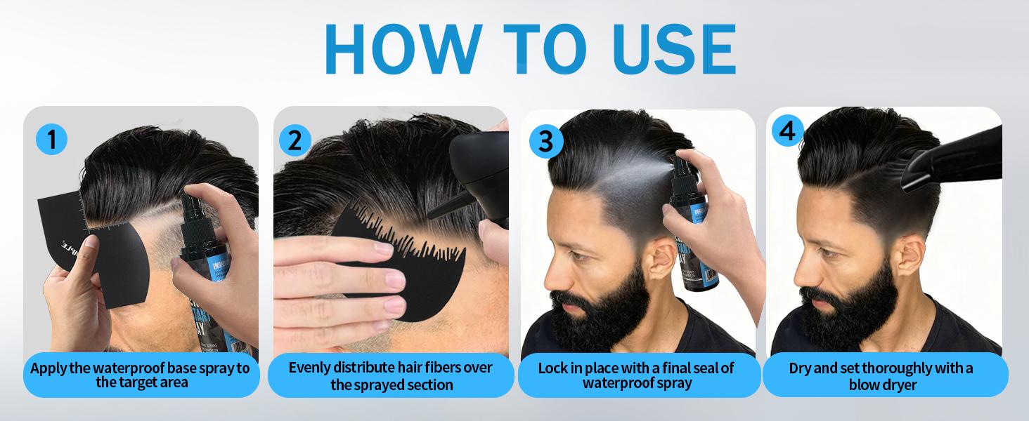 Hair Fiber Water Resistant Spray for Men - Hair Fiber Holding Sprays for Black Hairs Extra Hold - Barber Enhancement Spray for Mens Hair&Beard - Waterproof Hairline Enhancer & Volumizing Sprays
