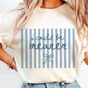 Comfort Colors I Could Be Meaner Shirt, Pink Striped Coquette, Funny Sarcastic, Sassy Quote Shirt, Girly Aesthetic Pink Bow