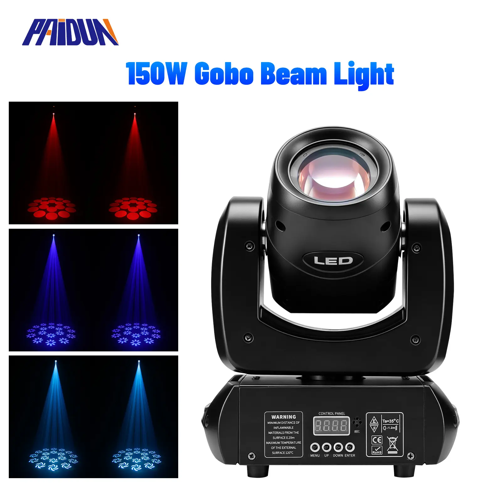 PAIDUN 150W LED RGBW Mini Beam Moving Head Spot Light 8Gobo 18Prism Disco DJ Bar KTV Party Show