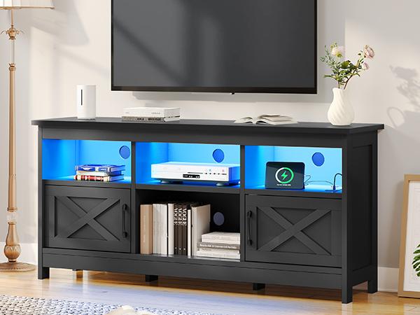 YITAHOME Farmhouse TV Stand for TVs Up to 65 Inch, Modern Entertainment Centre with Power Outlet, TV Shelf with Storage Cabinet, Television Stands for Living Room, Media Console, 59"