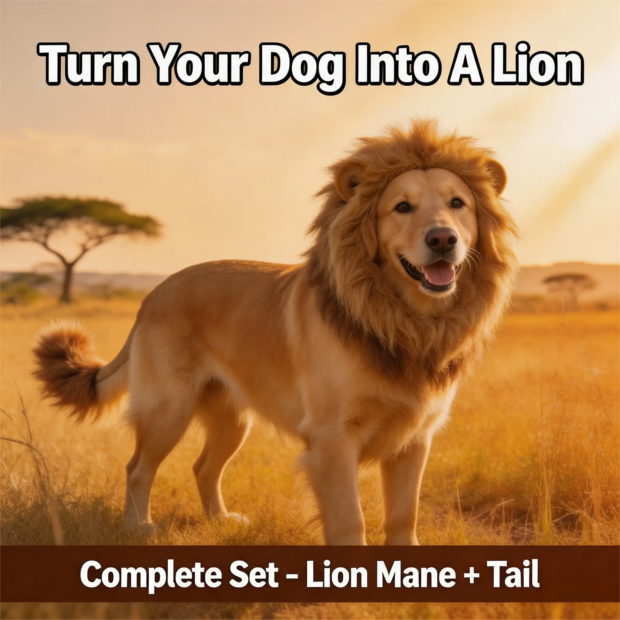 Dog Lion Mane Costume with Tail Fluffy Realistic Lion Wig for Medium Large Dogs Adjustable Elastic Neck Band Funny Pet Outfit for Halloween Cosplay Birthday Party Pet Photo Props