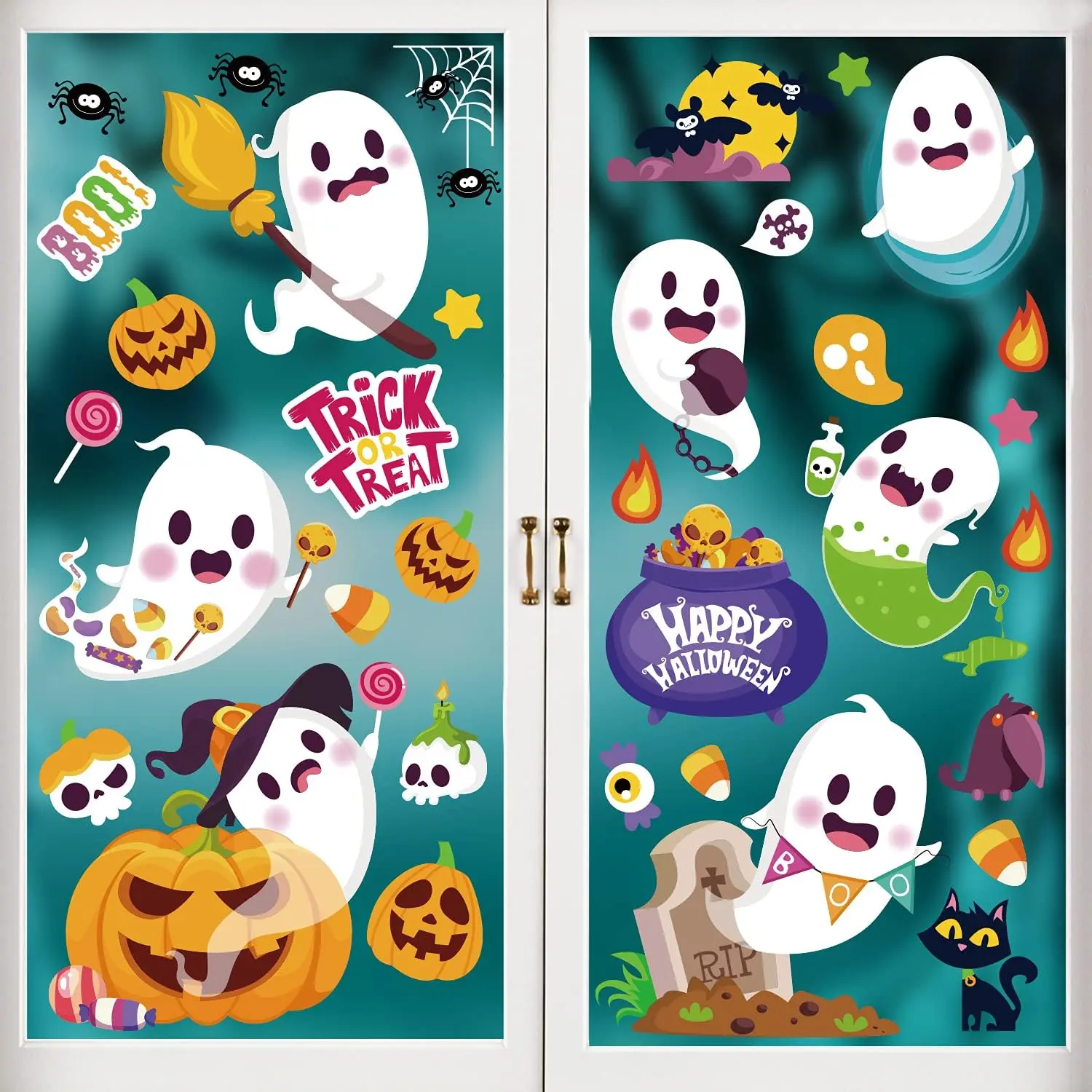 Halloween Window Clings,8 Sheets Halloween Ghost Window Stickers Decal for Glass Window