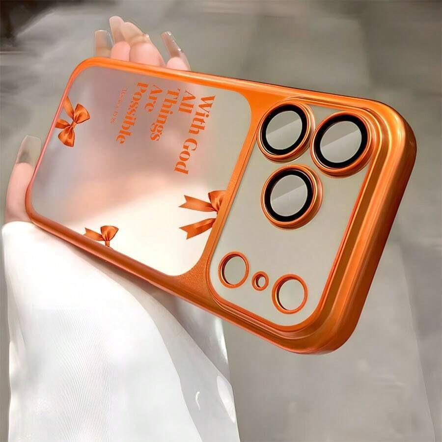 With God All Things Are Possible Patterned Electroplated Semi Transparent Frosted Fully Enclosed PC Orange Color Hard Case Compatible With iPhone 17 Pro Max Air 16 15 14 13 12 Ideal Gift For Christmas Valentine's Day