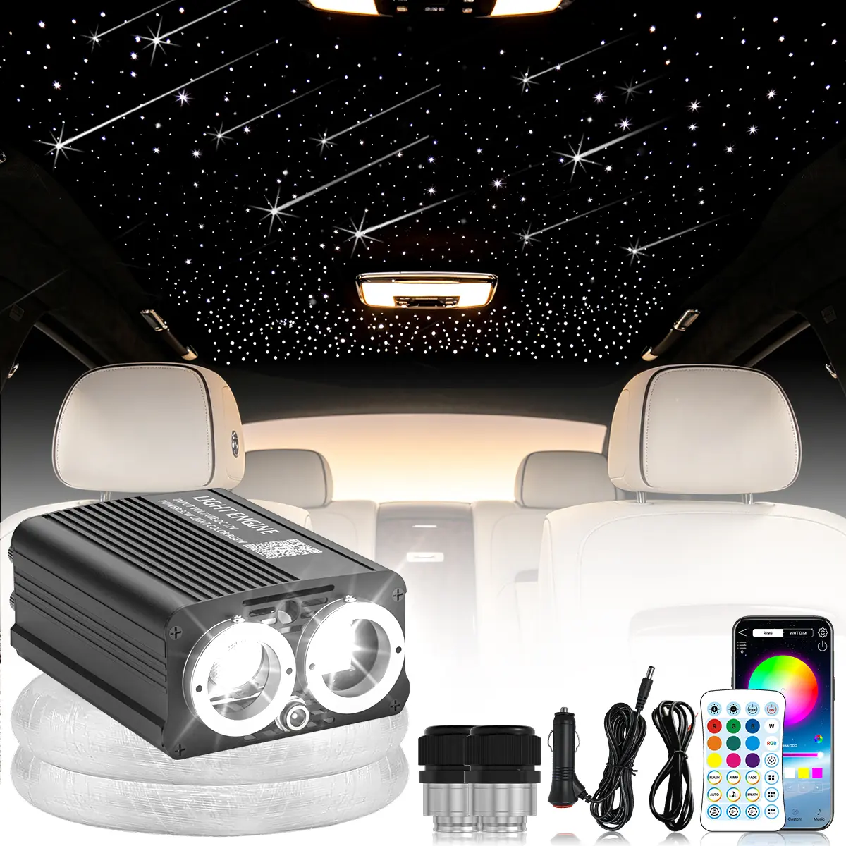 Fiber Optic Starlight Headliner Kit (300-1200pcs) – Cool Car Decorations, Starlit Sky Effect, 16W/32W Options, Triple Modes (Steady/Twinkle/Meteor), APP Remote, Car Roof Ceiling Light, Summer Travel Outdoor Road Trip Accessory, 2-Year Warranty