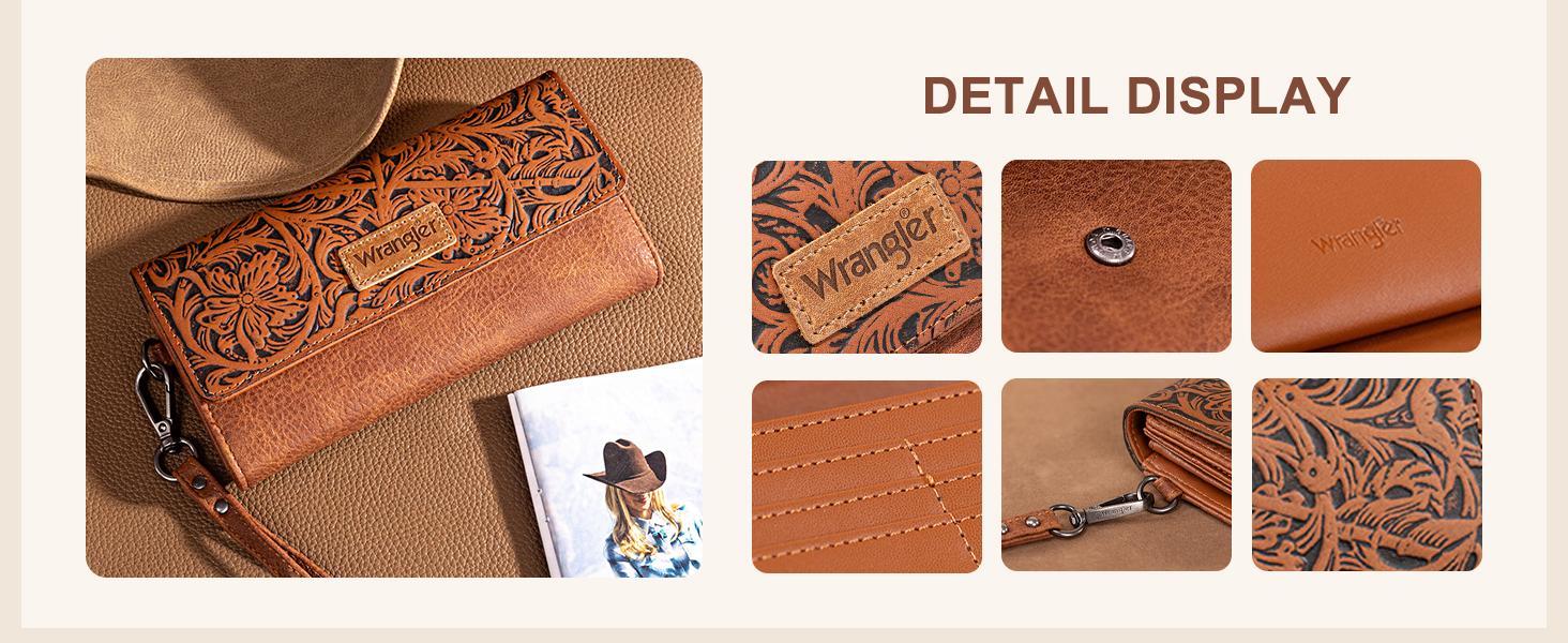 Wrangler Western RFID Wallets for Women Trifold  Anti-Theft Wristlet Wallets Women Clutch Wallet with Coin Purse everyday purse