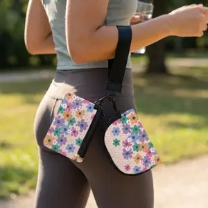 Hippie Flower Women's Mini Zip Around Wristlet Wallet, Colorful 2pcs Detachable Purse Pouch for Gym Car Travel, Durable Cute Coin Bag, Valentine’s Day Gift