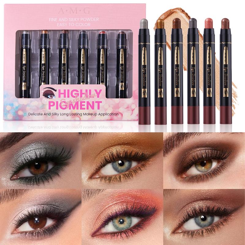 6Pcs Cream Eyeshadow Brightener Stick Makeup Set, Waterproof & Long-Lasting, Rich Pigment, Easily Blendable and Buildable with Precise Tip for Easy Application. Perfect for Evening Events, Holidays, Stage Makeup, Christmas & New Year Gift