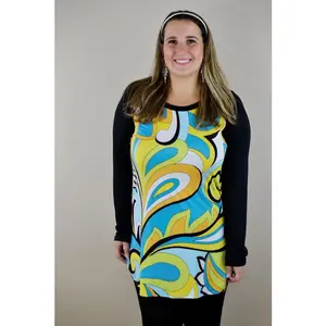 Mod Swirl Stretchy Plus Raglan Tunic - Multicolor Black