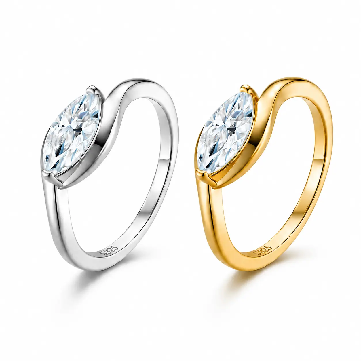 (East West Ring) 925 Sterling Silver Synthetic Moissanite Ring 1CT Marquise Single Stone-s925 sterling silver, sterling silver ring, moissanite ring, moissanite engagement ring, engagement ring, elegant ring, jewelry ring, solitaire ring, bridal ring,