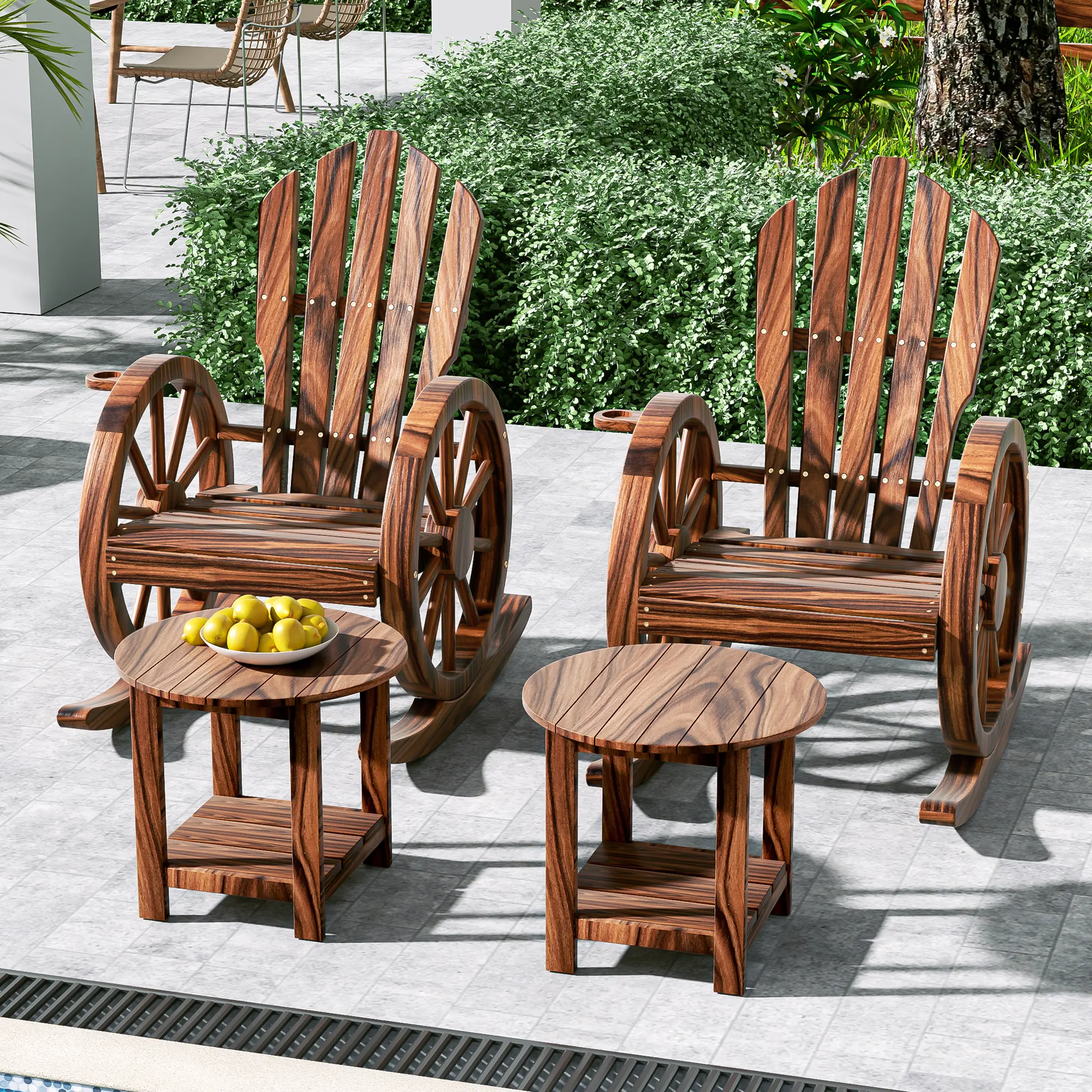 AHB Heavy-Duty Wooden Outdoor Rocking Chair - Rustic Brown Country Adirondack Outside Chair with Slats, Sturdy Waterproof Front Porch Patio Accessory, Slatted Design Home Essential Furniture, Patio Furniture, Outdoor Patio Furniture