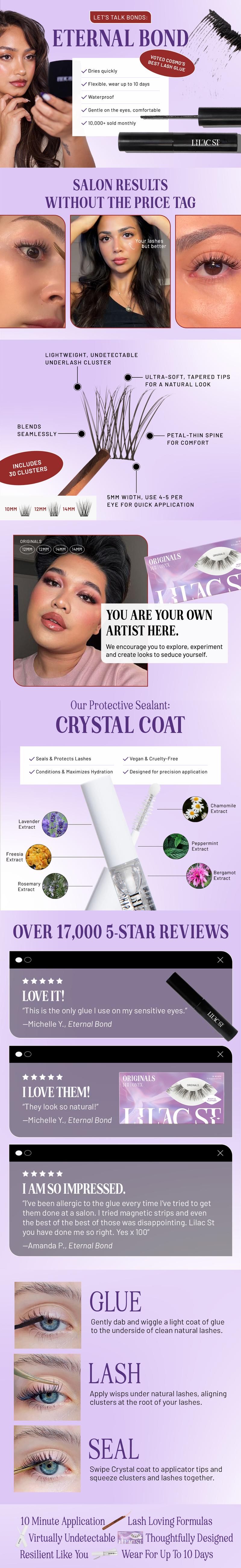 Lilac St. DIY Lash Extensions Eternal Cluster Lash Kit  – Originals, Midnight & Prism Styles – 30 Individual Natural Lash Clusters, Bond & Seal Applicator, for At-Home Longwear Lash Extensions Eyelashes Makeup