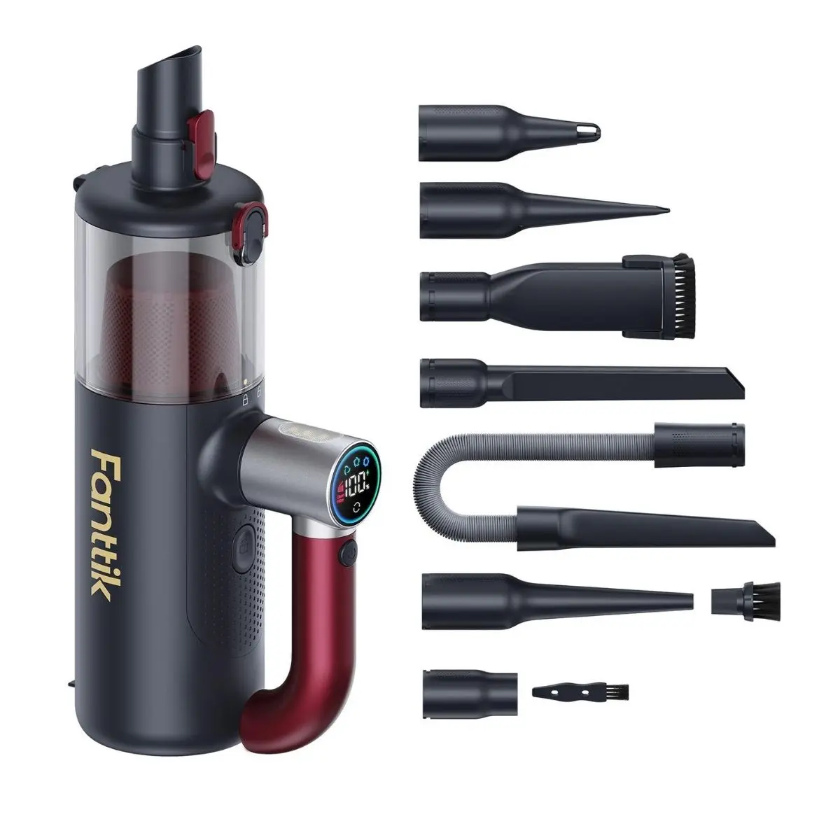 Fanttik Cruise V11 APEX Cordless Handheld Vacuum Cleaner (Dust Suction Machine) - 4-in-1 Blow+Inflate, 145W Brushless Motor, 180° Rotatable Handle, LED Touch Display, 3 Runtime Modes, Rechargeable 2500mAh, 300ml, Home & Car Daily Cleaning for Small Jobs,