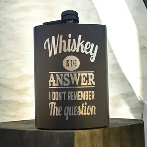 Custom laser engraved black 8oz hip flask