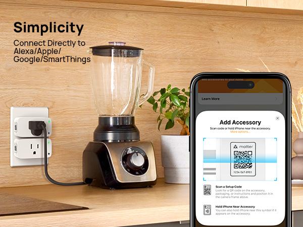 Linkind Matter Smart Plug, Work with Apple Home, Siri, Alexa, Google, SmartThings, Smart Outlet 15A/1800W Max, Smart Home Automation, APP Remote Control,Timer&Schedule, 2.4G Wi-Fi Only, 2 Pack