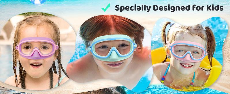 Vvinca Kids pool accessories-2 Pcs-Swim-Goggles with Nose Cover,   Wide View Anti Fog UV Anti Shattered Lens for Kids 3-6/6-15