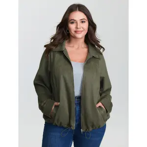 【Neck-Lengthening】Bloomchic Suede Drawstring Hem Zipper Jacket 2026 Spring Break Gift For Easter's Day Mother's Day