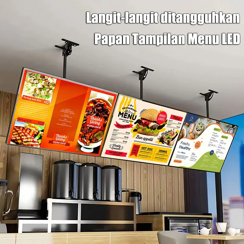Hanging LED Menu Light Box Sign with Ceiling Mount Bracket, Horizontal & Vertical Rotatable Aluminum Frame Acrylic Backlit Poster Display, Daisy Chain Connectable Restaurant Digital Menu Board for Coffee Shop Fast Food Store Cafe Food Truck