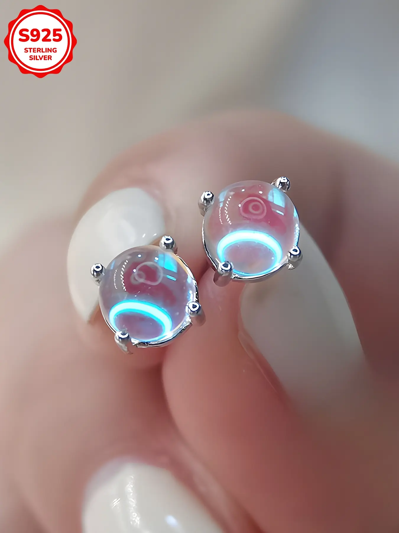 Elegant Women's 925 Silver Moonstone Stud Earrings, Fashion Minimalist Style Cartilage Studs for Daily Wear, Ladies Jewelry Gift, Ear Studs, High Quality Earrings