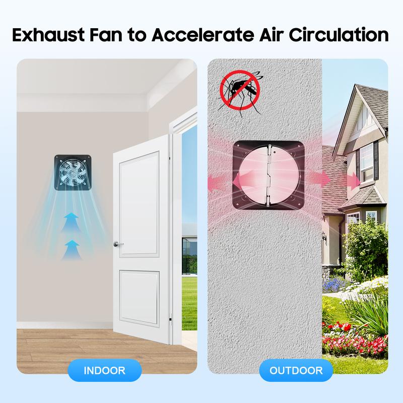 6 Inch Shutter Exhaust Fan 2800RPM 650m³/h Airflow 50dB Quiet Iron Ventilation for Kitchen Bathroom Basement Garage Office Moisture Odor Removal