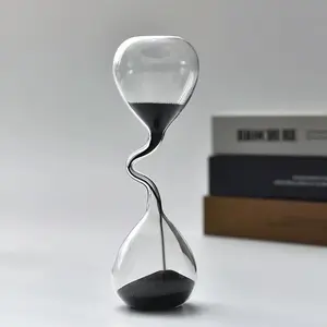 Majestic Black Sand Glass Hourglass Sculpture - Collectible Figurines with Modern Desk Decor, Electricity-Free, Indoor & Outdoor Decorative Item, Handcrafted Glass Timepiece for Living Room, Bedroom, Study, Office, Decorative Sculptures