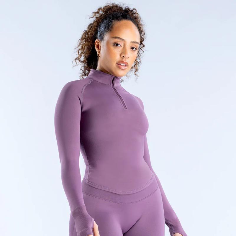 【With lable】DFYNE Impact Half Zippy Seamless Long Sleeve Zip-Up Crop Top & Leggings Set for Women