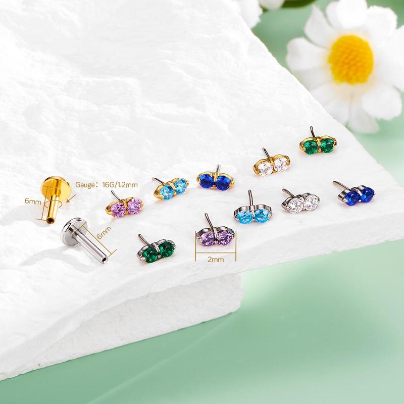 Oufer 16G Threadless Push Pin Tiny CZ Flat Back Helix Tragus Conch Cartilage Earring