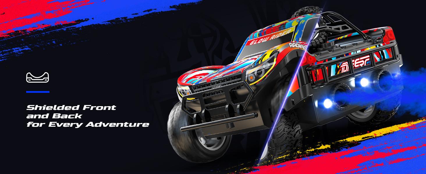 DEERC RC Monster Truck Gift, Remote Control Drift Car with Spray, Lights & Music, 2.4GHz All Terrain Stunt Truck with 40 Mins Playtime, 2 Batteries