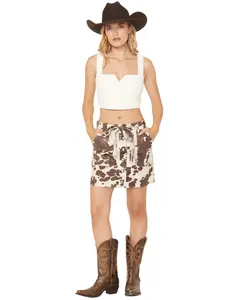Shyanne Women's Sylvia Cow Print Faux Suede Belted Mini Skirt - Swho25s4-Bn