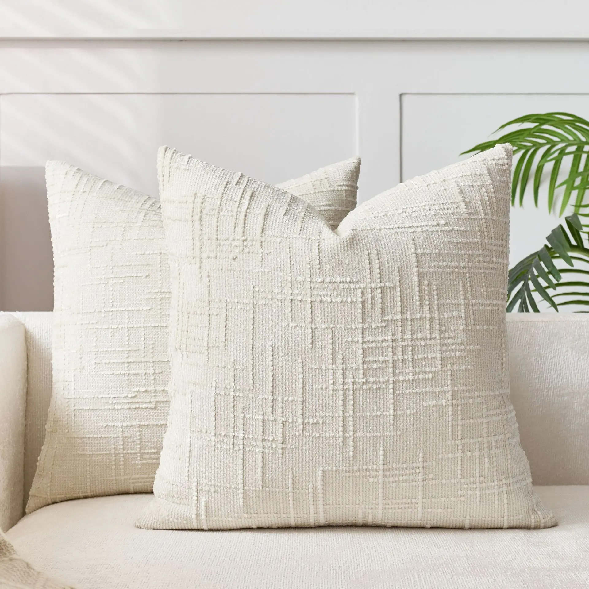 2 Pack Solid Chenille Pillow Covers 18x18 Square Decorative Cushion Shells, Cozy Textured Woven Fabric, Farmhouse Rustic Style for Couch Bed Room Aesthetic Interior Decor