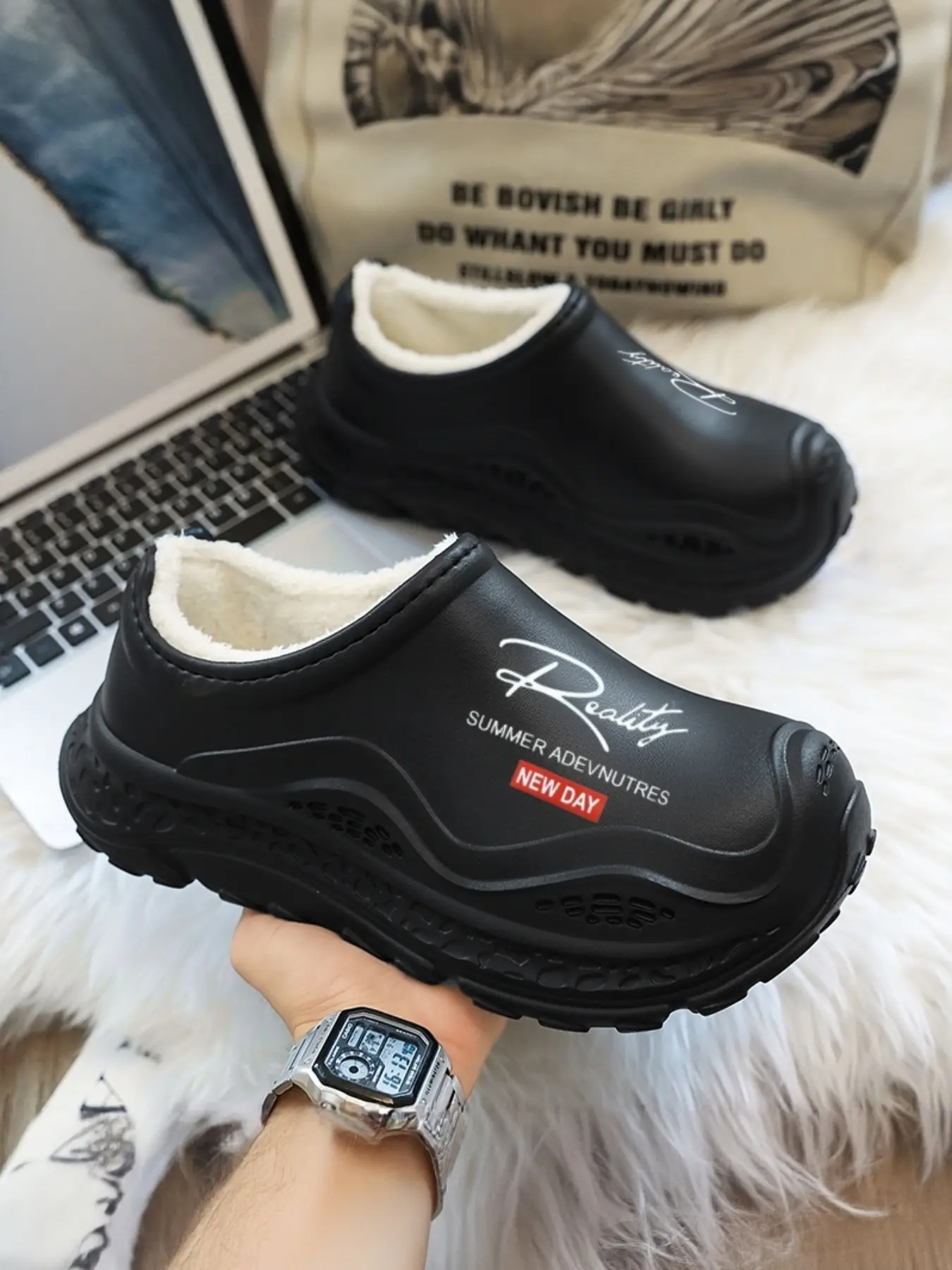 Winter Unisex Thick Sole Waterproof Non-Slip Fleece Lined Slippers, Home & Outdoor Use, Essential Anti-Cold Footwear for Winter, Fuzzy Warm Slippers, Waterproof House Shoes, Thick Soled Slippers