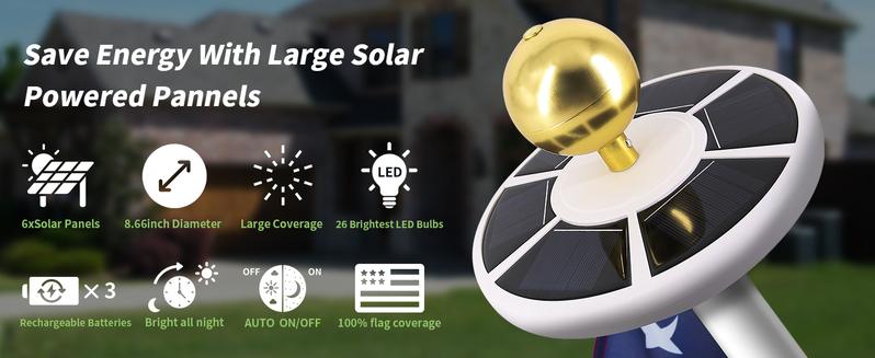Solar Flag Pole Light, Solar Powered Flagpole Light for In-Ground Flag Poles, Outdoor Flag Pole Lighting, Solar Outdoor Lights