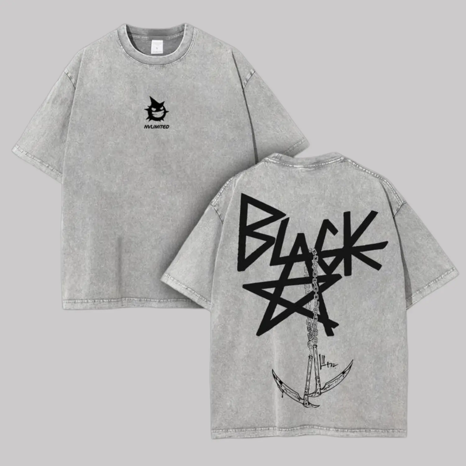 Retro Vintage Blackstar X Chain Scythe - Soul Eater Anime Double Graphic Washed T-Shirt Unisex Mineral Anime Manga Wash Heavy Cotton Tees, Gift For Anime Fan Lover