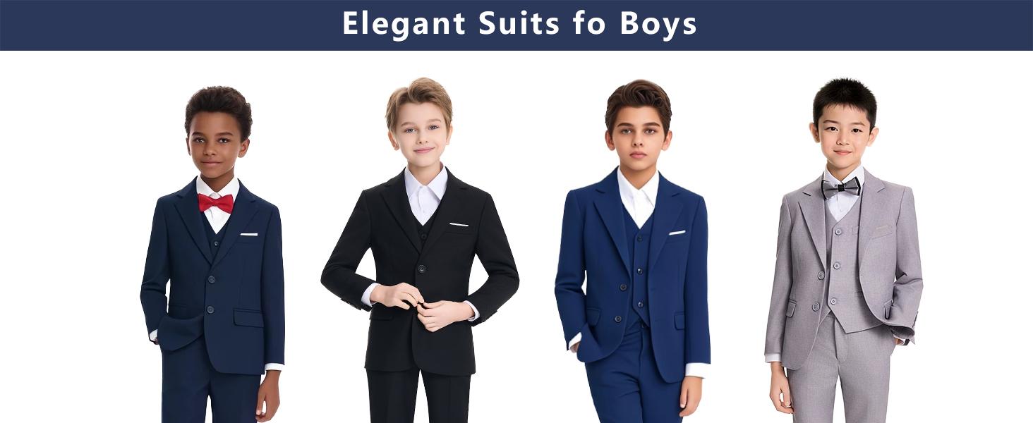 8 Piece Boys Suit Set-Size 2 to Size 20, Formal Slim Fit Boys Suit, Gift for Boys, Toddler, Teenage, Kid, Young Adult, Wedding, Graduation, Churches