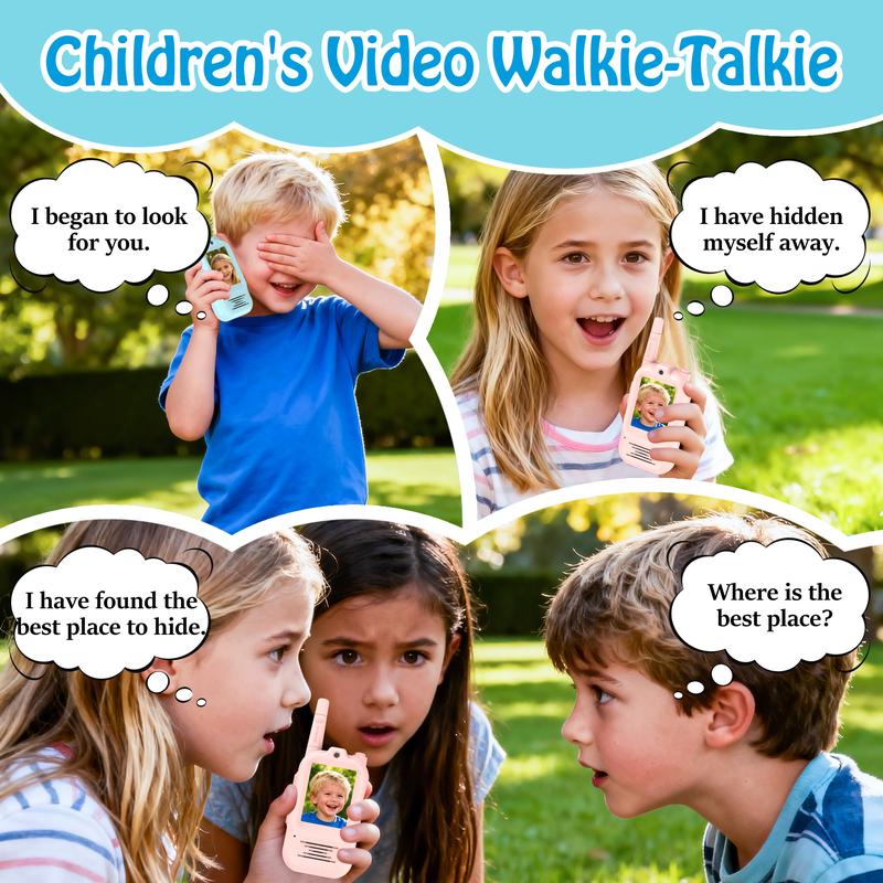 Video Walkie Talkies for Kids, Christmas Gift Handheld Rechargeable Video Intercom Kids Walkie Talkies, Indoor Outdoor Toys for Family Games, Outside, Camping, Hiking for Boys Girls Ages 3-12 (Blue/Pink)