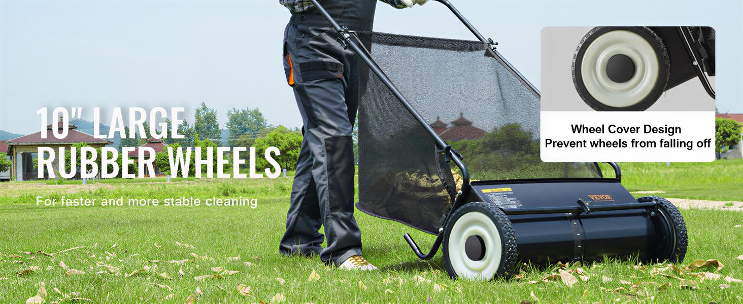 VEVOR Push Lawn Sweeper, 26 inch Leaf Grass Collector, Strong Plastic Wheels Heavy Duty Thickened Steel Durable to Use with Large Capacity 3.5 cu. ft. Mesh Collection Hopper Bag, 2 Spinning Brushes