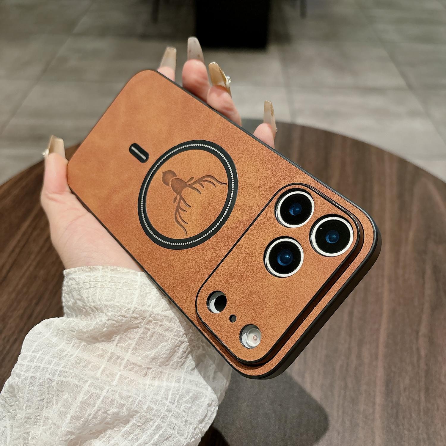 Shockproof Magnetic Bumper Case for iPhone 17 Pro Max 16 15 14 13 12 11, Elk Magnetic Imitation Sheepskin Pattern Phone case, Skin Feel, Fashion Business, Anti-Drop wear-Resistant Shockproof Magnetic Bumper Case for iPhone 17 Pro Max 16 15 14 13 12 11, Elk Magnetic Imitation Sheepskin Pattern Phone case, Skin Feel, Fashion Business, Anti-Drop wear-Resistant