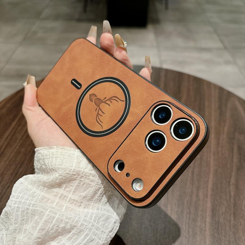 Shockproof Magnetic Bumper Case for iPhone 17 Pro Max 16 15 14 13 12 11, Elk Magnetic Imitation Sheepskin Pattern Phone case, Skin Feel, Fashion Business, Anti-Drop wear-Resistant