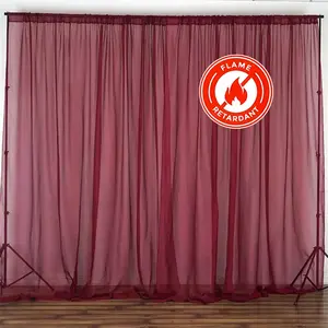 2 Pack 5ftx10ft Burgundy Chiffon Backdrop Drape Curtains, Durable Flame Resistant Sheer Organza Event Divider Panels With Rod Pockets