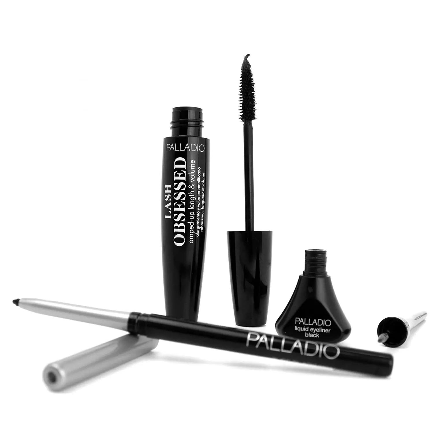Palladio Ultra Black Eye Makeup Kit - High-Pigmented Deep Black Look, Waterproof Waterline Eyeliner, Retractable Liquid Liner, Extreme Definition Lengthening Mascara, Smudge-Proof Transfer-Proof 24-Hour Wear Smokey Bundle