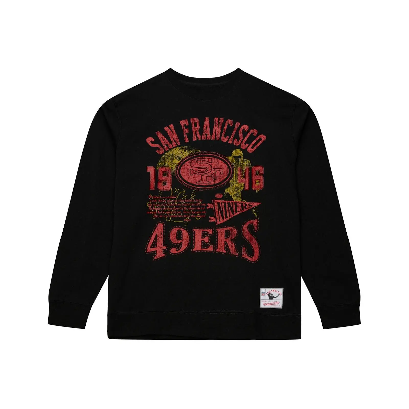 San Francisco 49ers Heritage End Zone Crewneck Sweatshirt Black, Mitchell & Ness