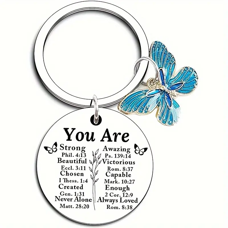 Ladies' Christian Themed Butterfly Keychain with Bible Verses - Fashion Costume Jewelry Accessory, Inspirational Religious Gift for Female Friends