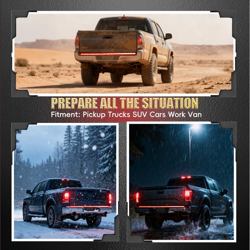 DIBMS Upgraded 60-Inch LED Tailgate Light Bar Strip with Fall Warning Signal, Arrow Turn Signals, IP67 Waterproof, Red & Amber Bright LEDs,Ambient Lighting  Lightbar