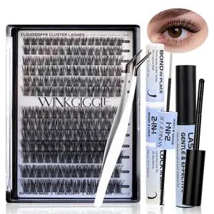 WinkGiggle 280pcs Cluster Eyelash Extensions Kit DIY Lash Clusters with Bond & Seal, Applicator Superfine Band Easy to Apply