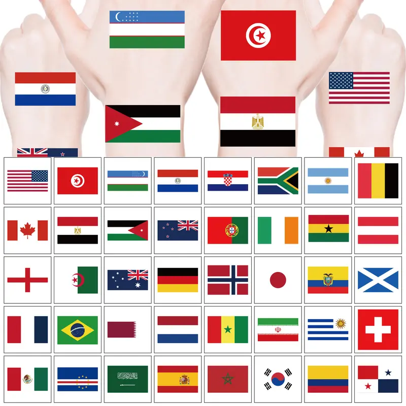 40 Pcs 2026 World Cup Flag Temporary Tattoos, Face Arm Leg Full Body Stickers for International Sports Events & Patriotic Activities, Easy to Apply