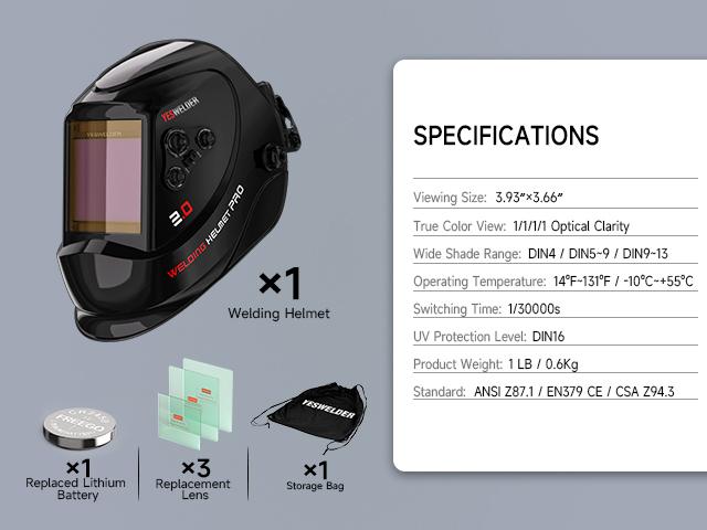 YESWELDER LYG-M800H True Color Auto Darkening Welding Helmet | Large 3.93"x3.66" View, 4 Arc Sensors Welding Mask | Wide Shade 3/5-13 Hood for TIG MIG ARC Grind
