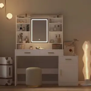 Elegant White Vanity with Golden Handles Adjustable Shine 3 Colors High Quality Stylized Charm for Your Space